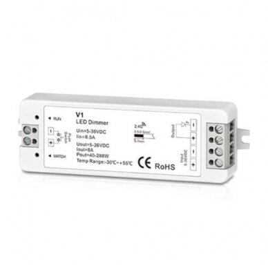 1 kanalo LED juostų valdiklis LUXSONN 8A push-dim (5-36V, 192W) 1 kanalo LED juostų valdiklis LUXSONN 8A push-dim (5-36V, 192W)