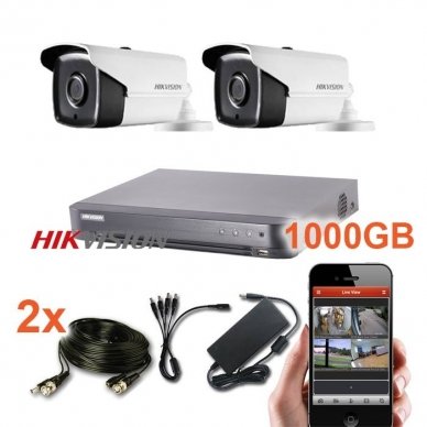 2 lauko/vidaus Hikvision kamerų vaizdo stebėjimo sistema,SIS08-T