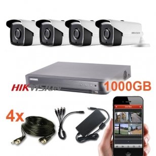 4 lauko/vidaus Hikvision kamerų vaizdo stebėjimo sistema,SIS07-T