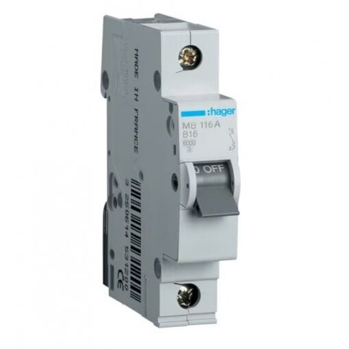 Automatinis jungiklis Hager MB116A (16A, 1P, 230V, 6kA) Automatinis jungiklis Hager MB116A (16A, 1P, 230V, 6kA)