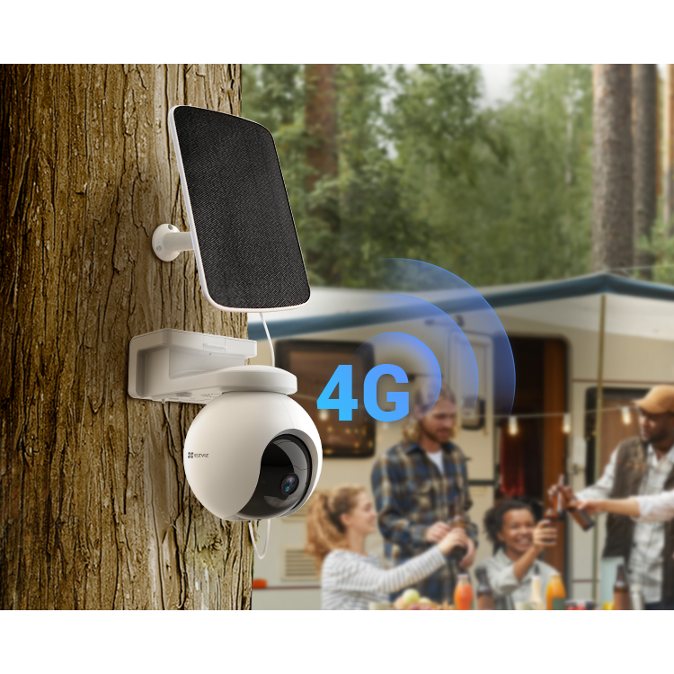 4K raiškos, 4G ir WiFi valdoma, lauko vaizdo stebėjimo kamera EZVIZ CS-EB8SP, su saulės elementu ir 128 GB atminties kortele