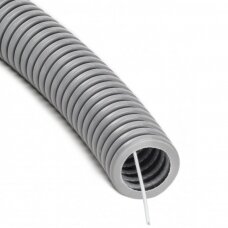 Gofruotas pilkas PVC vamzdis su viela 16mm (50m, 750 N/5 cm)