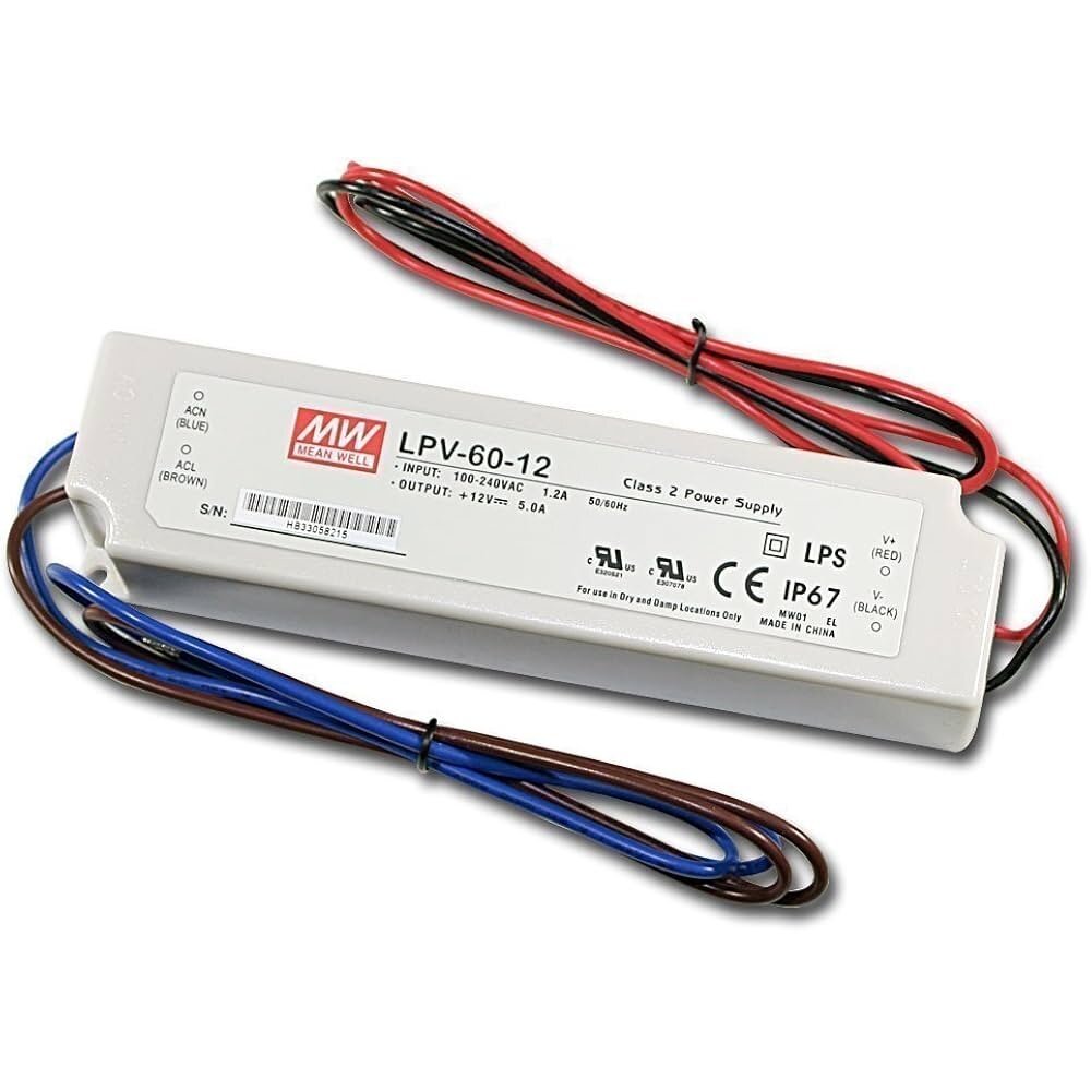 Impulsinis maitinimo šaltinis LED 12V 60W 5A IP67, Mean well, LPV-60-12 Impulsinis maitinimo šaltinis LED 12V 60W 5A IP67, Mean well, LPV-60-12