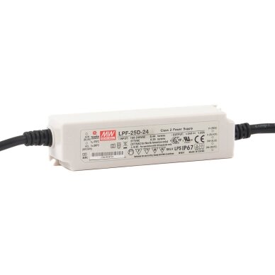 Impulsinis maitinimo šaltinis 24V 1.05A 25.2W IP67, dimeriuojamas Impulsinis maitinimo šaltinis 24V 1.05A 25.2W IP67, dimeriuojamas