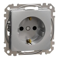 Kištukinis lizdas su įžeminimu ir apsauga nuo vaikų Schneider Sedna Design SDD113021 (aliuminis)