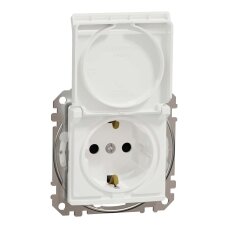 Kištukinis lizdas su įžeminimu ir dangteliu Schneider Electric Sedna Design SDD211024 (baltas, IP44)