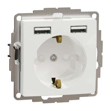 Kištukinis lizdas su įžeminimu + 2x USB-A įkrovimo lizdais Schneider Electric Sedna Design SDD111052 (baltas)