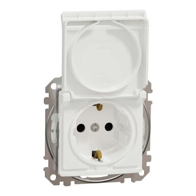 Kištukinis lizdas su įžeminimu ir dangteliu Schneider Electric Sedna Design SDD211024 (baltas, IP44)