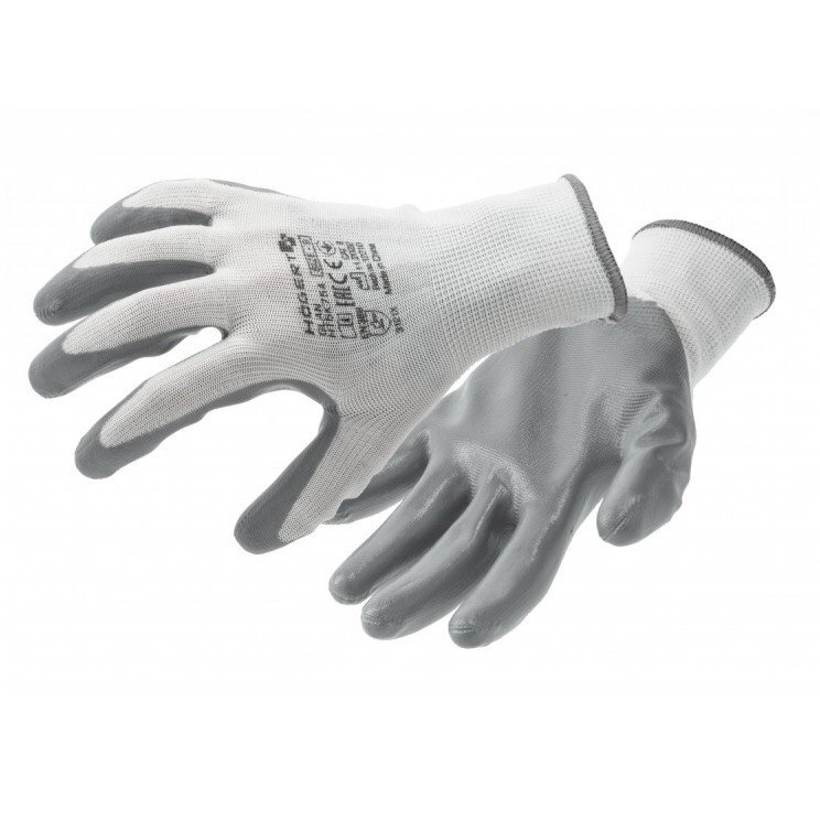 Pirštinės padengtos nitrilu Hogert HT5K755-10-W (10 dydis, pilkos) Pirštinės padengtos nitrilu Hogert HT5K755-10-W (10 dydis, pilkos)