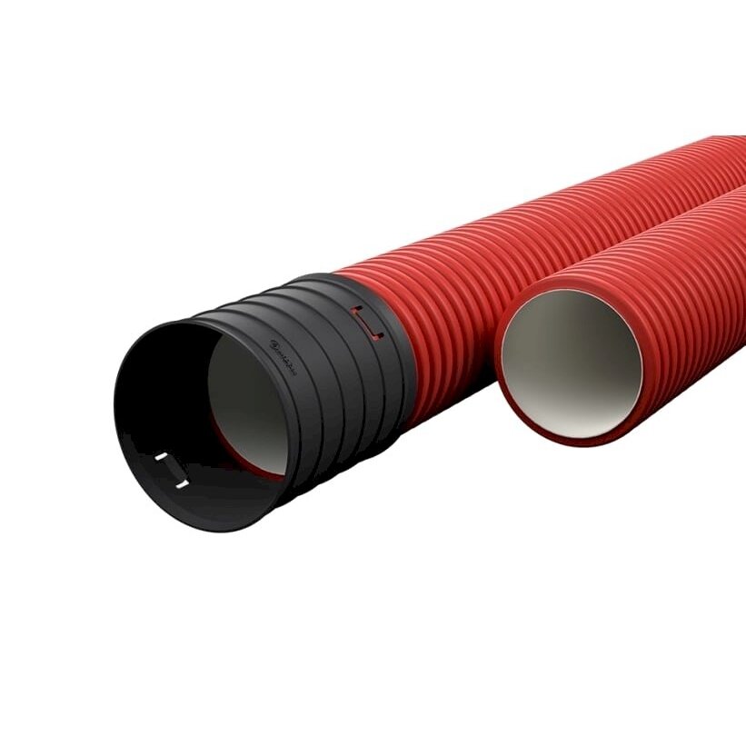 Raudonas gofruotas vamzdis D75/d61 su virve Ecopipe (be halogenų, 50m) Raudonas gofruotas vamzdis D75/d61 su virve Ecopipe (be halogenų, 50m)