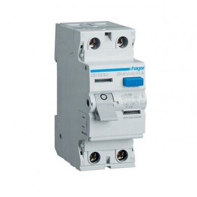 Srovės nuotekio relė Hager CD225J (A, 25A, 2P, 30mA, 230V) Srovės nuotekio relė Hager CD225J (A, 25A, 2P, 30mA, 230V)