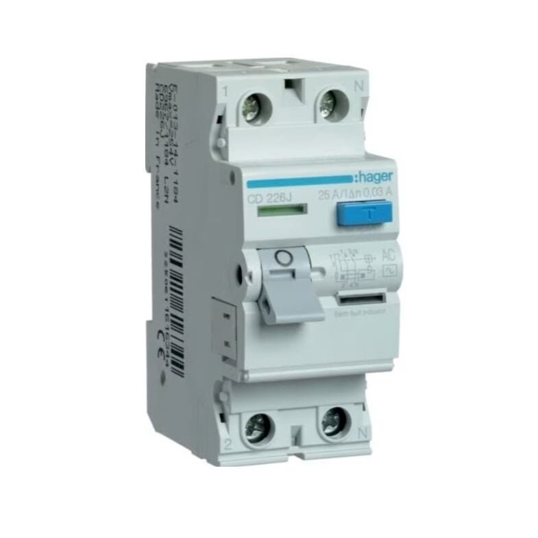 Srovės nuotekio relė Hager CD226J (AC, 25A, 2P, 30mA, 230V)