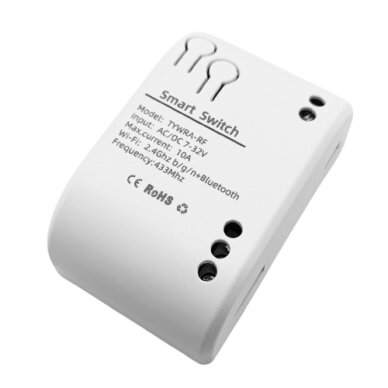 TUYA išmanusis 1 kanalo jungiklis, Wi-Fi, RF, 10A, DC 7-32V TUYA išmanusis 1 kanalo jungiklis, Wi-Fi, RF, 10A, DC 7-32V